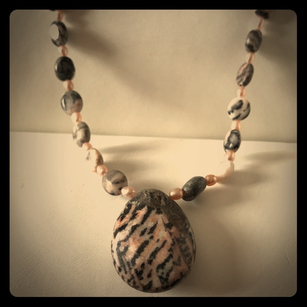 Handmade Jasper stone & pearl necklace